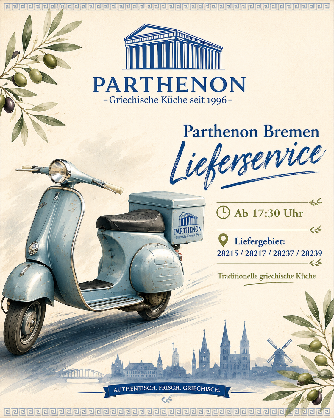 Lieferdienst-Grafik mit Roller für Parthenon Bremen